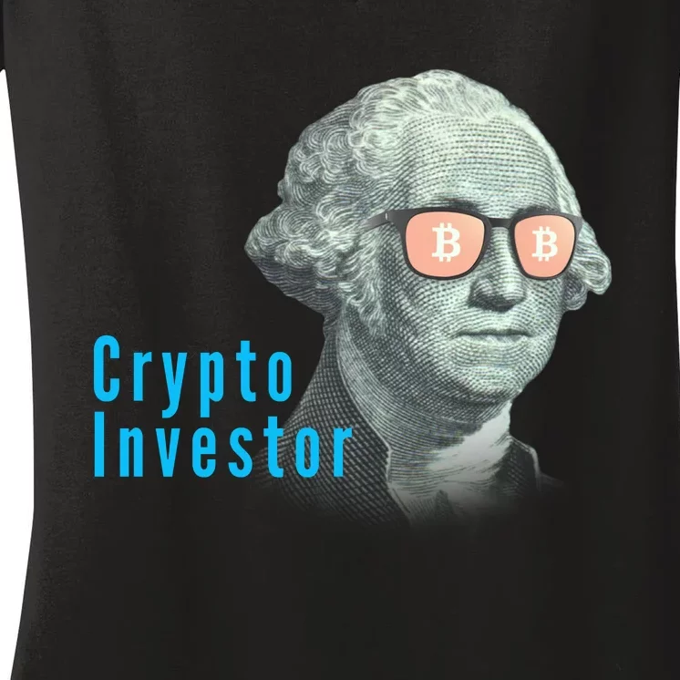 Crypto Investor, George In BTC Glasses, Bitcoin, Blockchain, Cryptocurrency, BTC Women's V-Neck T-Shirt