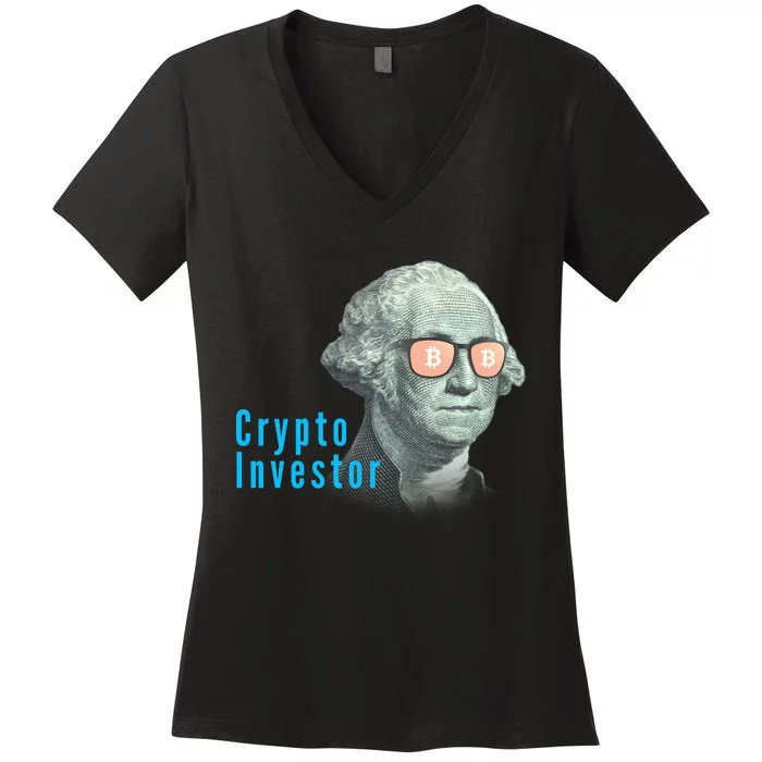 Crypto Investor, George In BTC Glasses, Bitcoin, Blockchain, Cryptocurrency, BTC Women's V-Neck T-Shirt