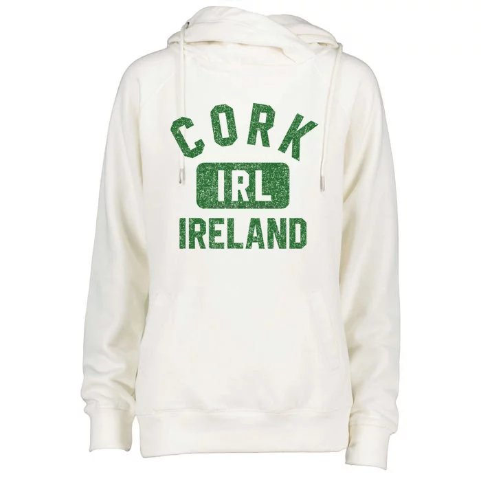 Cork Ireland Gym Style Grey With Distressed Dark Green Print Gift Womens Funnel Neck Pullover Hood