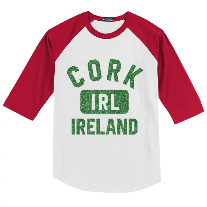 Cork Ireland Gym Style Grey With Distressed Dark Green Print Gift Kids Colorblock Raglan Jersey