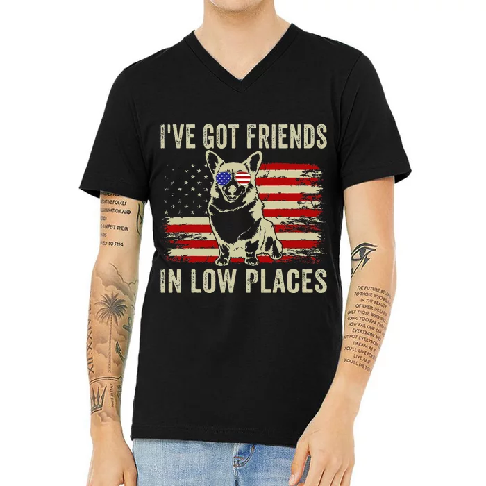 Corgi I've Got Friends In Low Places Pembroke Welsh Lover V-Neck T-Shirt