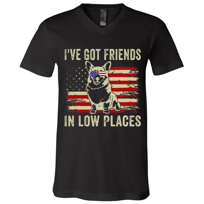 Corgi I've Got Friends In Low Places Pembroke Welsh Lover V-Neck T-Shirt