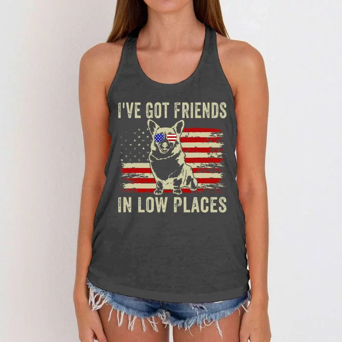 Corgi I've Got Friends In Low Places Pembroke Welsh Lover Women's Knotted Racerback Tank