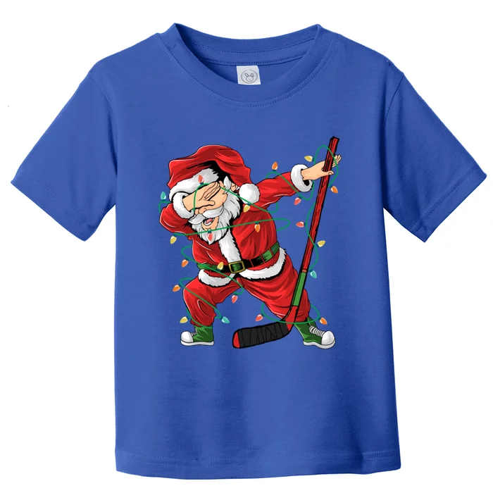 Christmas Ice Hockey Dabbing Santa Lights Xmas Hockey Player Gift Toddler T-Shirt