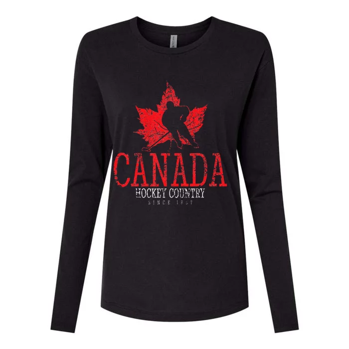 Canada Ice Hockey Sport Canadian Player Vintage Womens Cotton Relaxed Long Sleeve T-Shirt