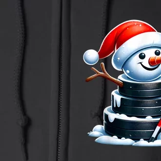 Cartoon Ice Hockey Puck Snowman With Santa Hat Christmas Full Zip Hoodie