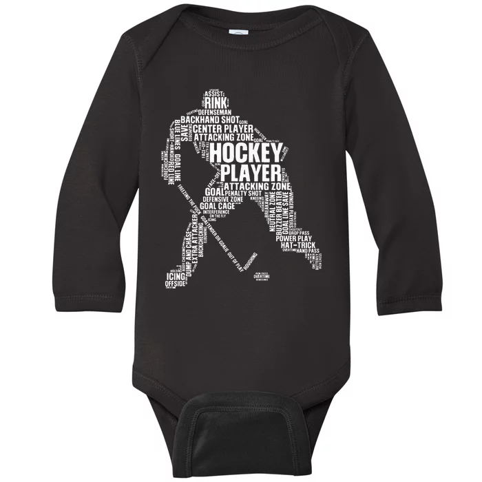 Cool Ice Hockey Art For Men Women Boy Girl Ice Hockey Player Baby Long Sleeve Bodysuit