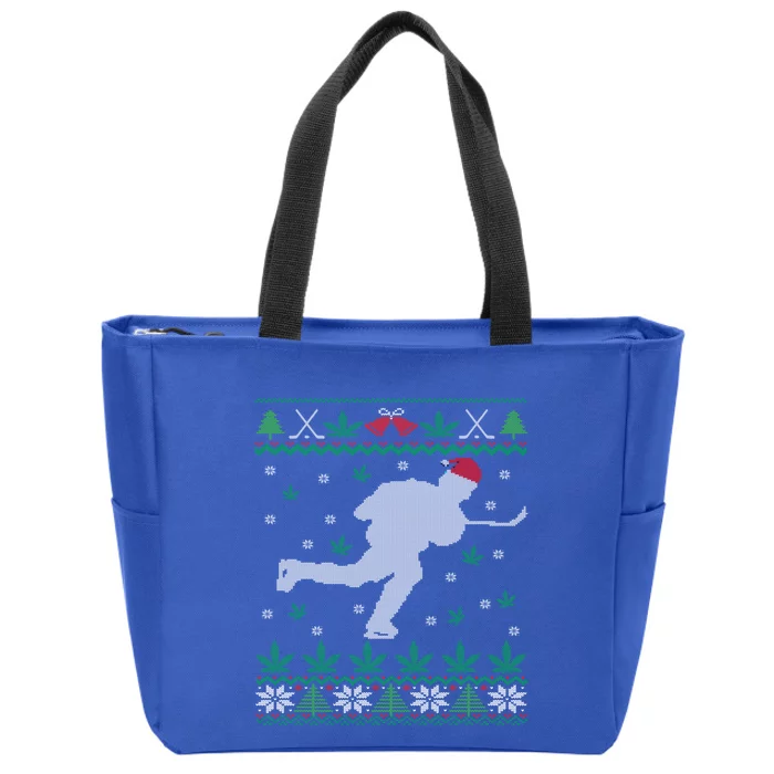 Canadian Ice Hockey And Weed Cannabis Marijuana Ugly Christmas Gift Zip Tote Bag