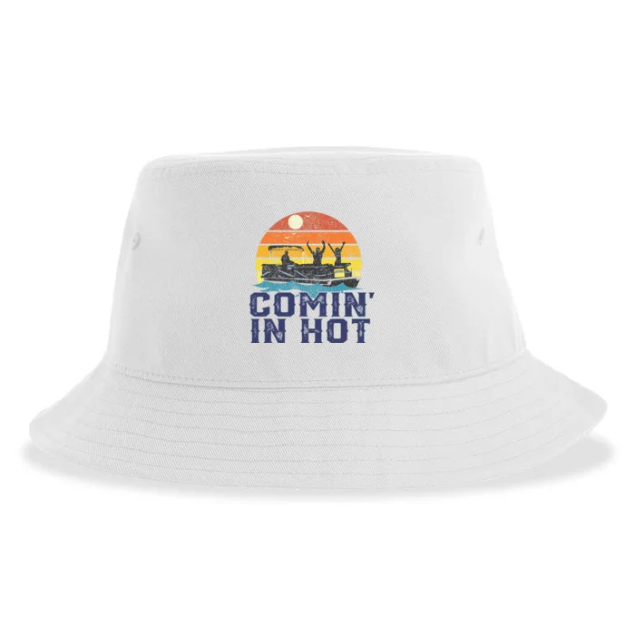 Comin In Hot Pontoon Boat Funny Boating Lake Sustainable Bucket Hat