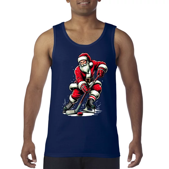 Christmas Ice Hockey Sports Santa Plays Xmas Gift Tank Top