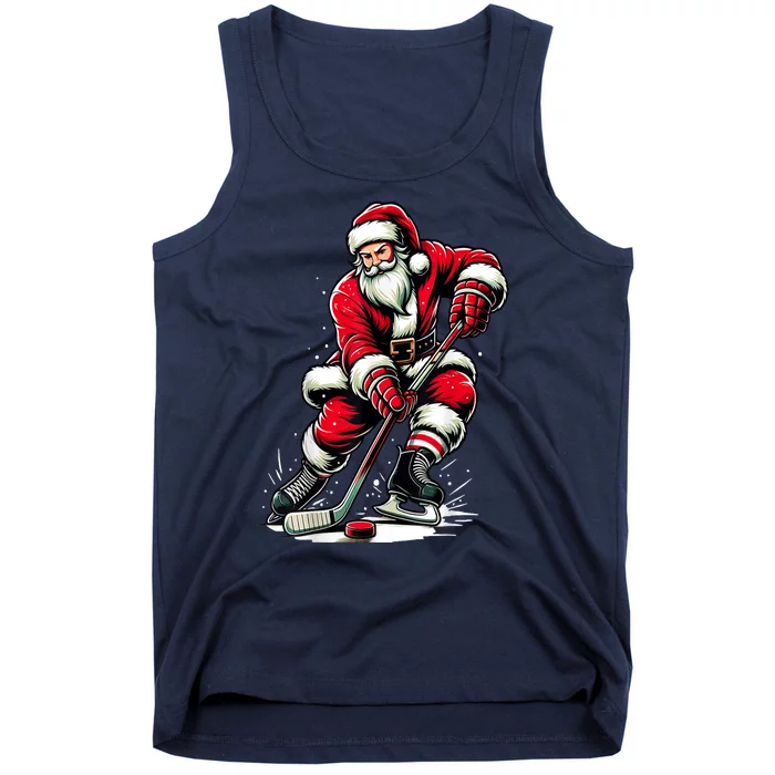 Christmas Ice Hockey Sports Santa Plays Xmas Gift Tank Top