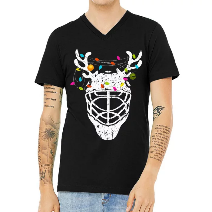 Christmas Ice Hockey Reindeer Xmas Hockey V-Neck T-Shirt