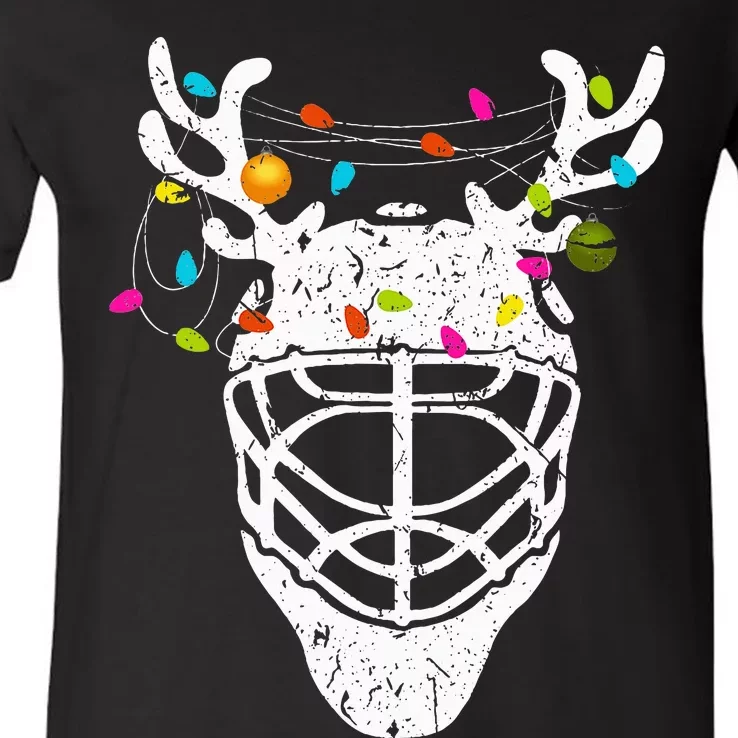 Christmas Ice Hockey Reindeer Xmas Hockey V-Neck T-Shirt