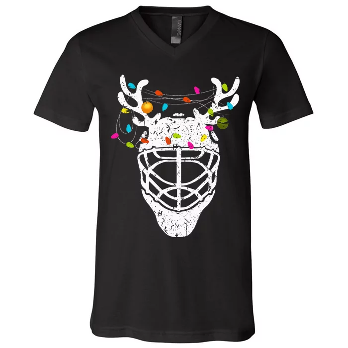 Christmas Ice Hockey Reindeer Xmas Hockey V-Neck T-Shirt