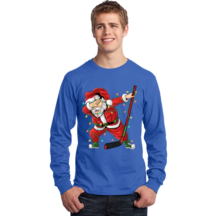 Christmas Ice Hockey Dabbing Santa Lights Xmas Hockey Player Gift Long Sleeve Shirt