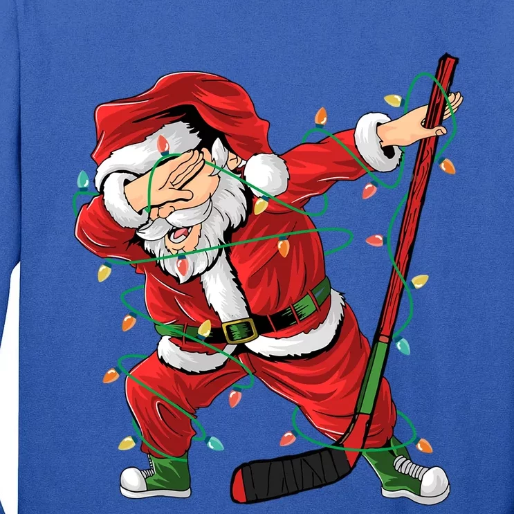 Christmas Ice Hockey Dabbing Santa Lights Xmas Hockey Player Gift Tall Long Sleeve T-Shirt