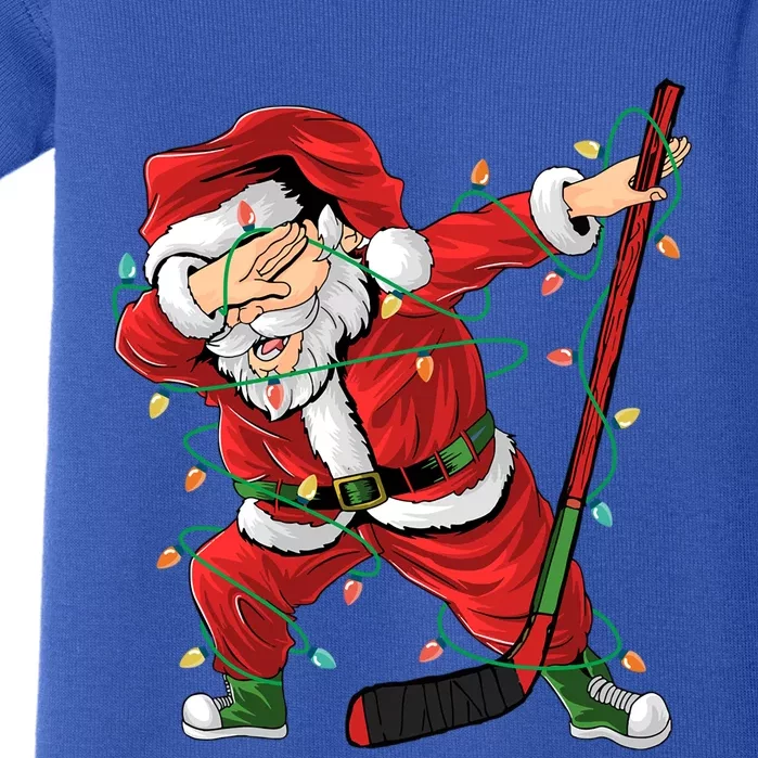 Christmas Ice Hockey Dabbing Santa Lights Xmas Hockey Player Cute Gift Baby Bodysuit