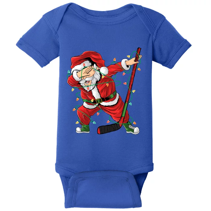 Christmas Ice Hockey Dabbing Santa Lights Xmas Hockey Player Cute Gift Baby Bodysuit