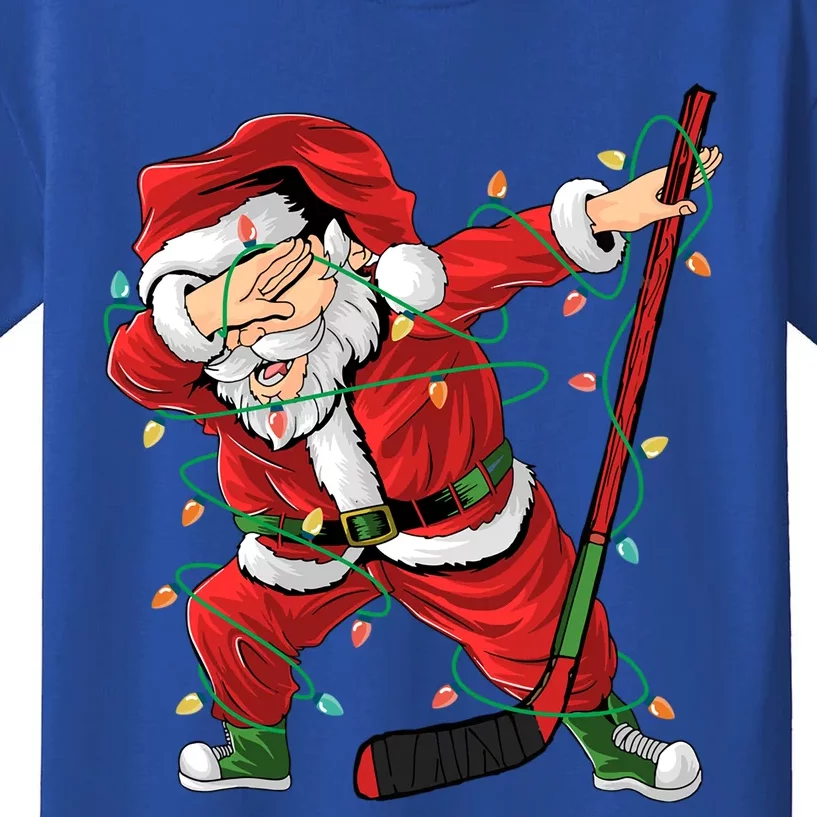 Christmas Ice Hockey Dabbing Santa Lights Xmas Hockey Player Cute Gift Kids T-Shirt