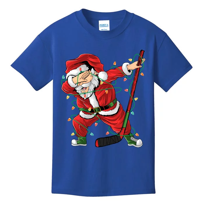 Christmas Ice Hockey Dabbing Santa Lights Xmas Hockey Player Cute Gift Kids T-Shirt