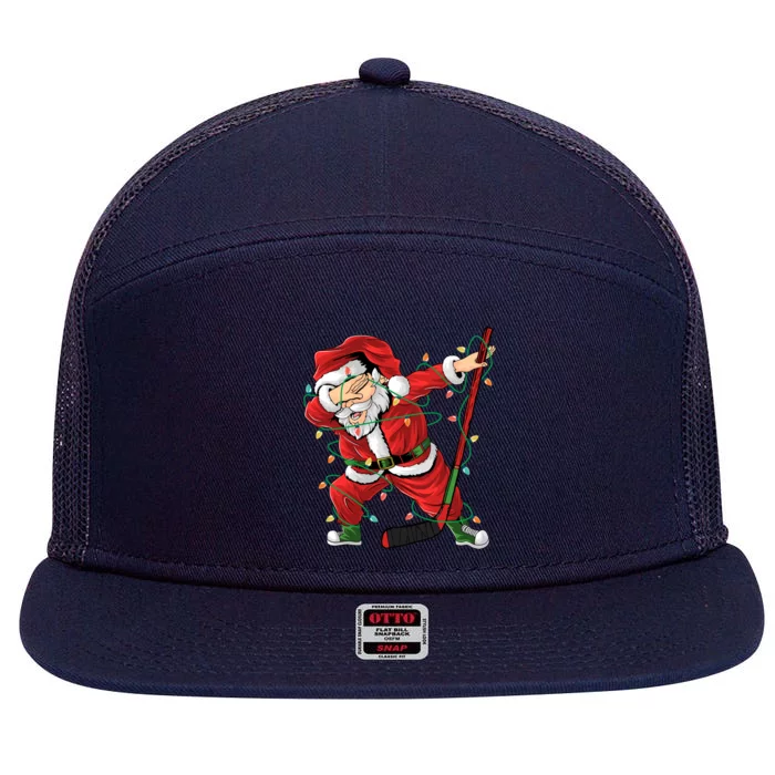 Christmas Ice Hockey Dabbing Santa Lights Xmas Hockey Player Cute Gift 7 Panel Mesh Trucker Snapback Hat