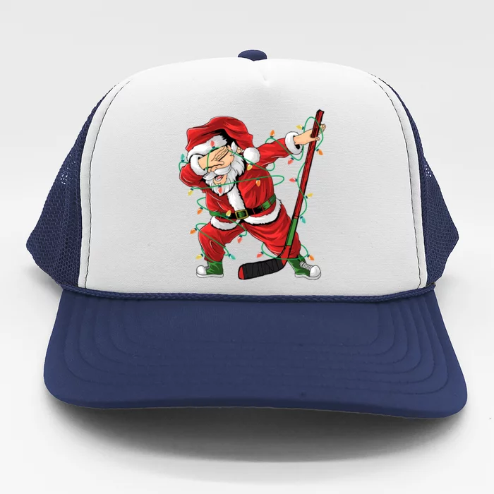 Christmas Ice Hockey Dabbing Santa Lights Xmas Hockey Player Cute Gift Trucker Hat