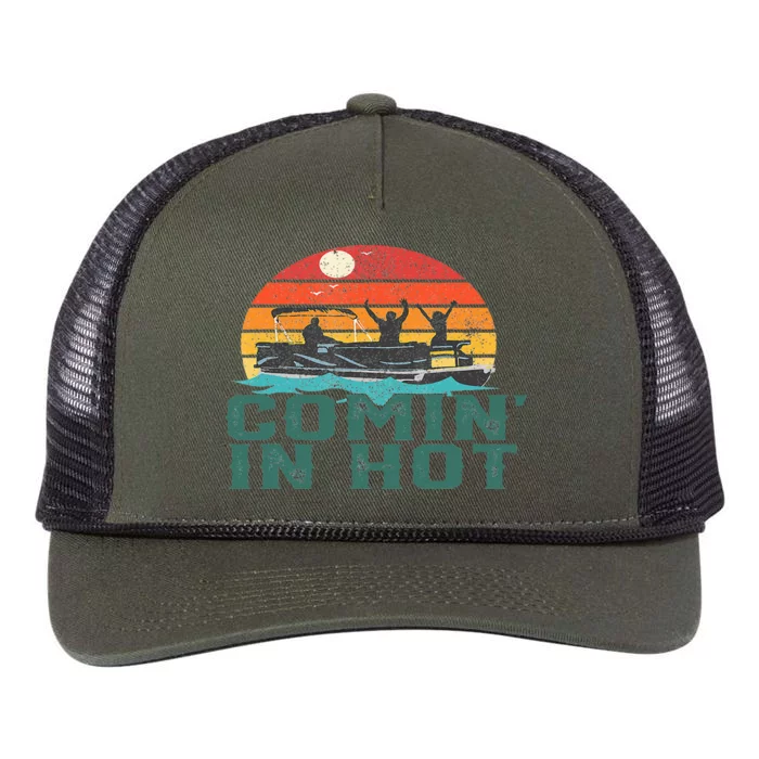 Comin In Hot Pontoon Boat Boating Lake Dad Retro Rope Trucker Hat Cap