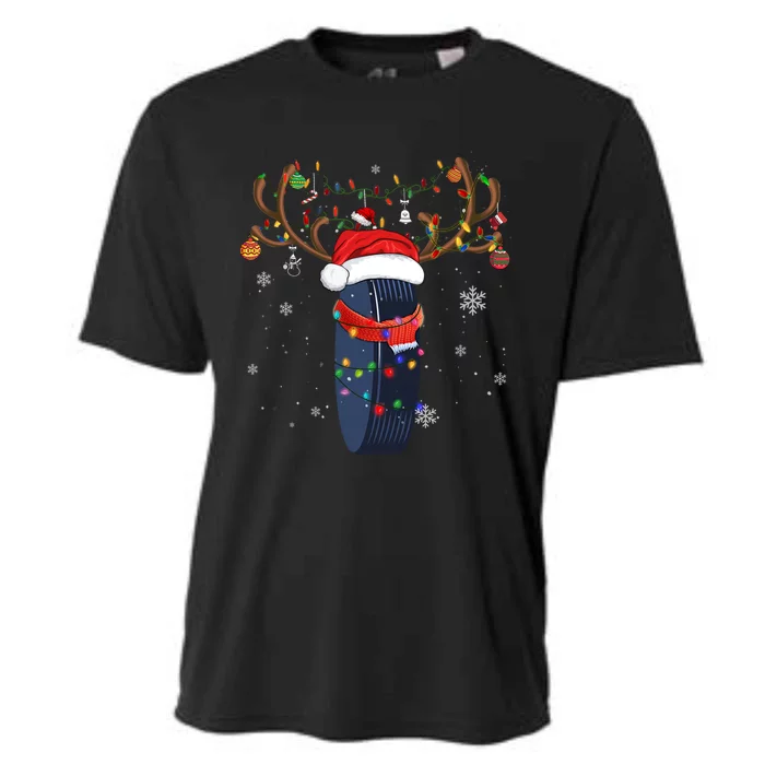 Christmas Ice Hockey Ball Santa Hat Xmas Pajama Matching Gift Cooling Performance Crew T-Shirt