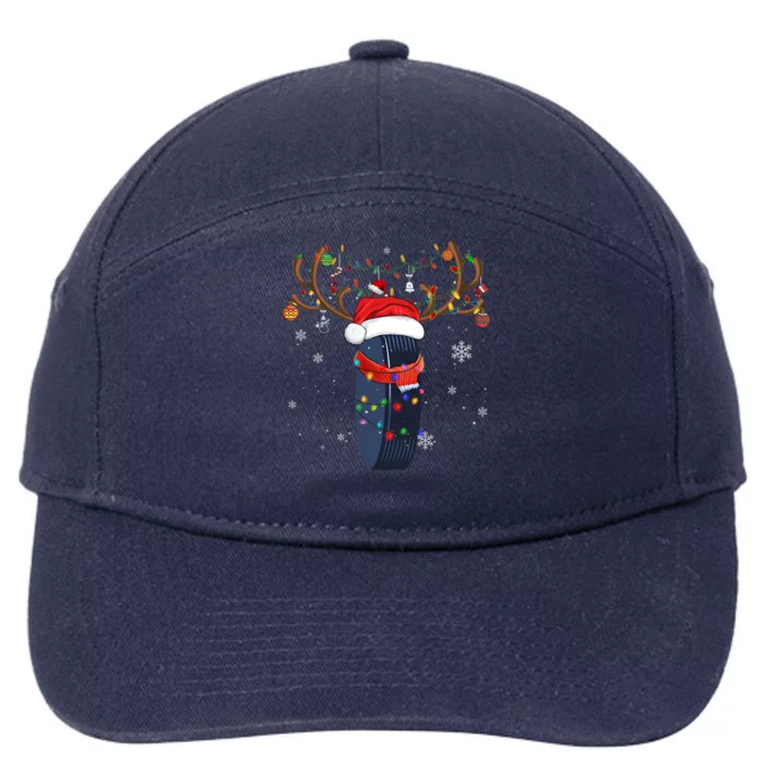 Christmas Ice Hockey Ball Santa Hat Xmas Pajama Matching Gift 7-Panel Snapback Hat