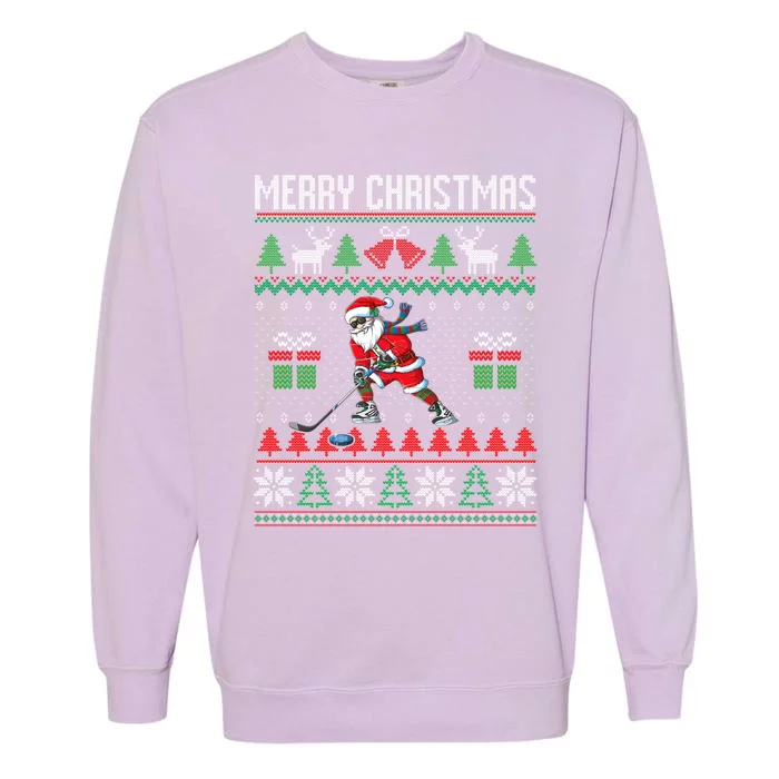 Christmas Ice Hockey Santa Xmas Sport Lover Ugly Sweater Meaningful Gift Garment-Dyed Sweatshirt