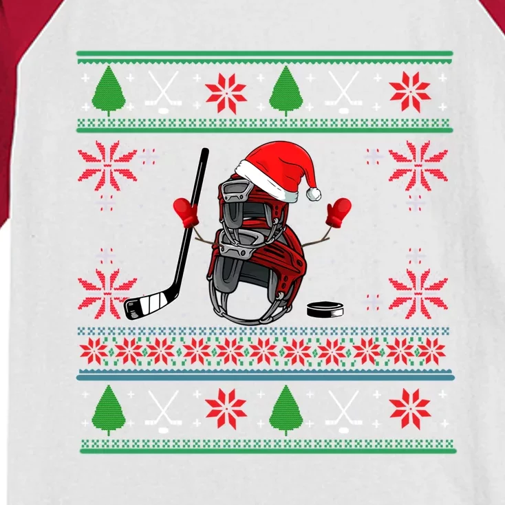 Cool Ice Hockey Santa Hat Ugly Christmas Sweaters Gift Kids Colorblock Raglan Jersey