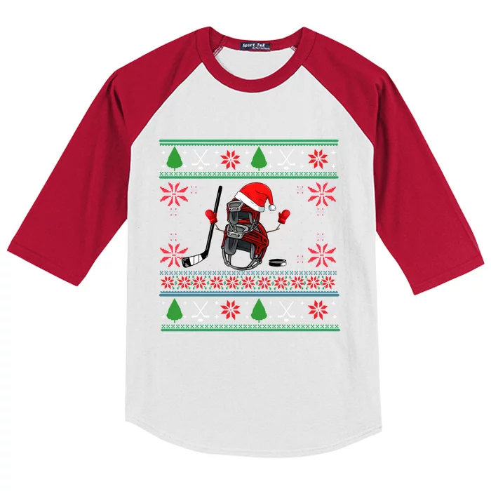 Cool Ice Hockey Santa Hat Ugly Christmas Sweaters Gift Kids Colorblock Raglan Jersey