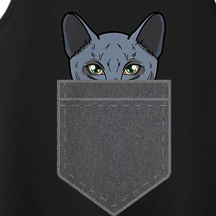 Cat In He Pocket Peeking Russian Blue Cat Mom Gifts Performance Tank