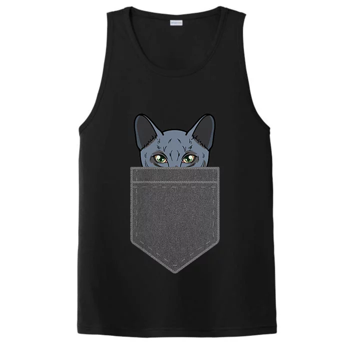 Cat In He Pocket Peeking Russian Blue Cat Mom Gifts Performance Tank