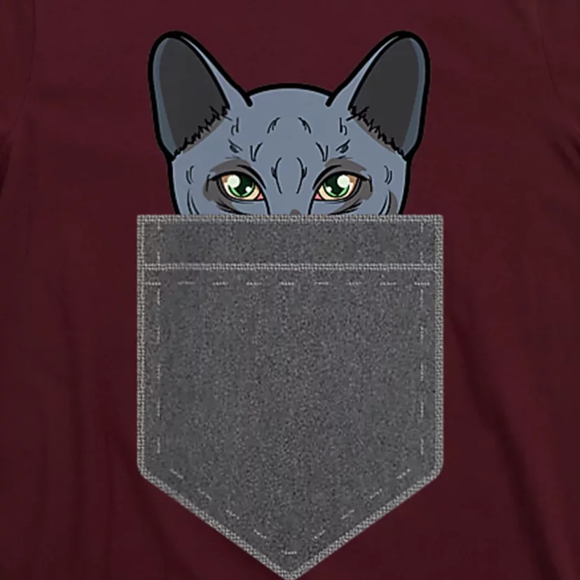 Cat In He Pocket Peeking Russian Blue Cat Mom Gifts T-Shirt