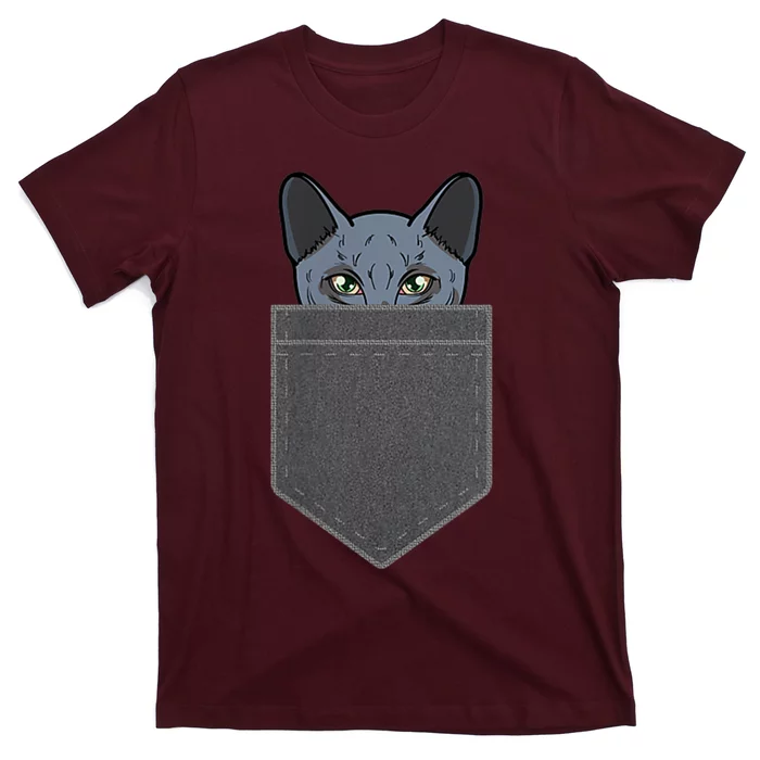 Cat In He Pocket Peeking Russian Blue Cat Mom Gifts T-Shirt