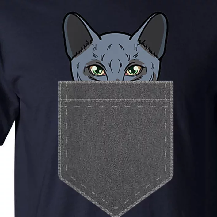 Cat In He Pocket Peeking Russian Blue Cat Mom Gifts Tall T-Shirt