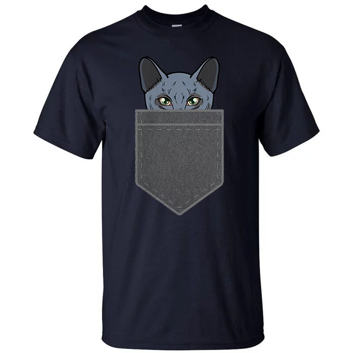 Cat In He Pocket Peeking Russian Blue Cat Mom Gifts Tall T-Shirt