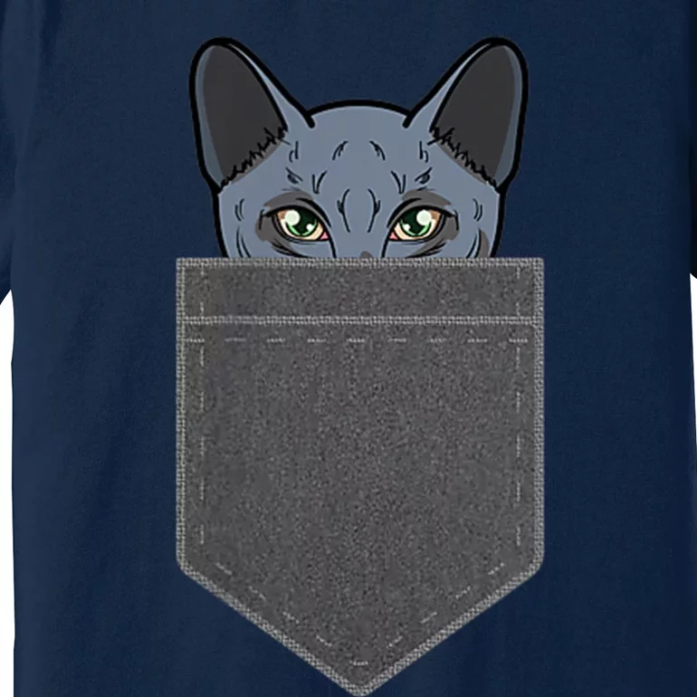 Cat In He Pocket Peeking Russian Blue Cat Mom Gifts Premium T-Shirt