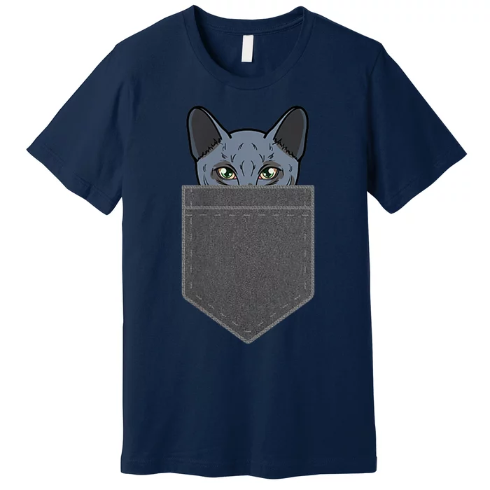 Cat In He Pocket Peeking Russian Blue Cat Mom Gifts Premium T-Shirt