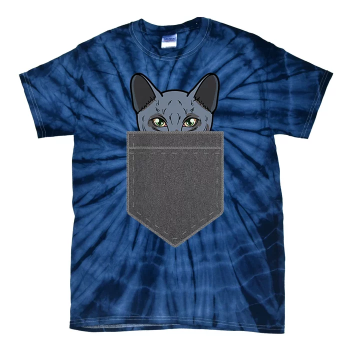 Cat In He Pocket Peeking Russian Blue Cat Mom Gifts Tie-Dye T-Shirt