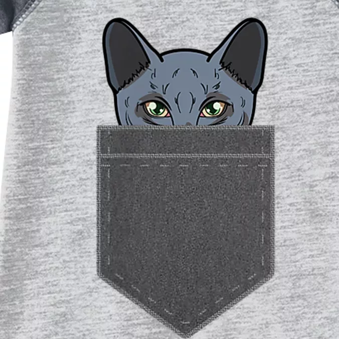 Cat In He Pocket Peeking Russian Blue Cat Mom Gifts Infant Baby Jersey Bodysuit