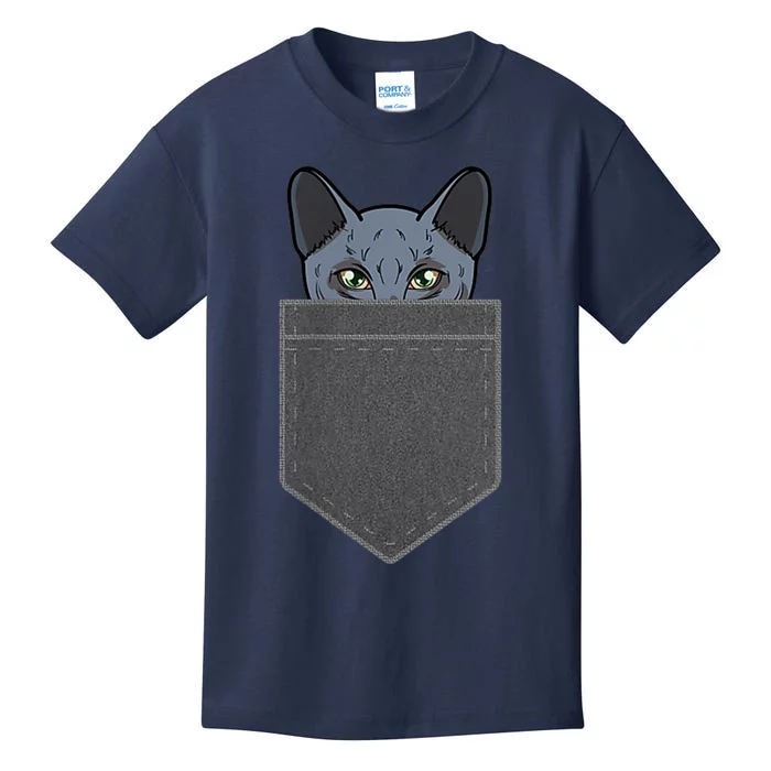 Cat In He Pocket Peeking Russian Blue Cat Mom Gifts Kids T-Shirt