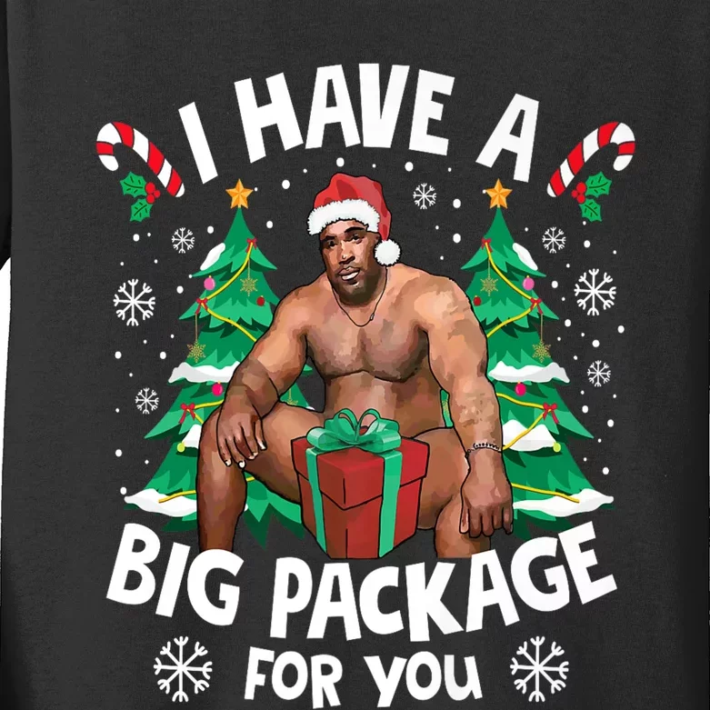 Christmas I Have A Big Package For You Naughty Big Black Guy Kids Long Sleeve Shirt