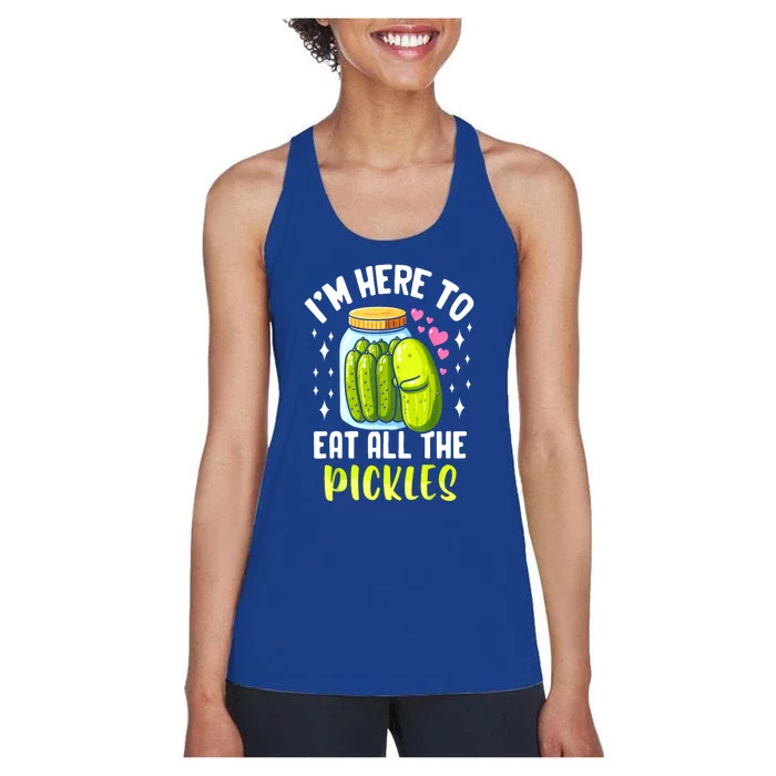 Cute Im Here To Eat All The Pickles Pickle Cucumber Vegetarian Gift Women's Racerback Tank