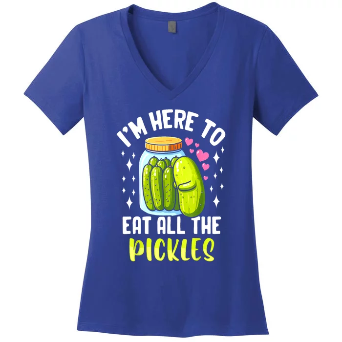 Cute Im Here To Eat All The Pickles Pickle Cucumber Vegetarian Gift Women's V-Neck T-Shirt