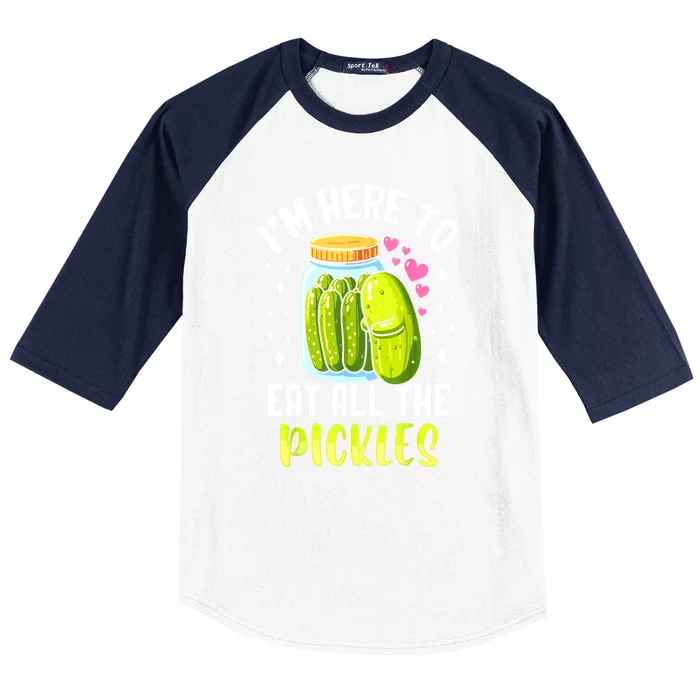 Cute Im Here To Eat All The Pickles Pickle Cucumber Vegetarian Gift Baseball Sleeve Shirt