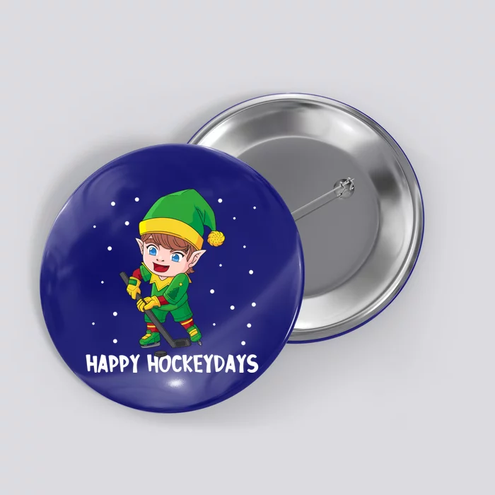 Cute Ice Hockey Elf Winter Player Happy Hockeydays Gift Button