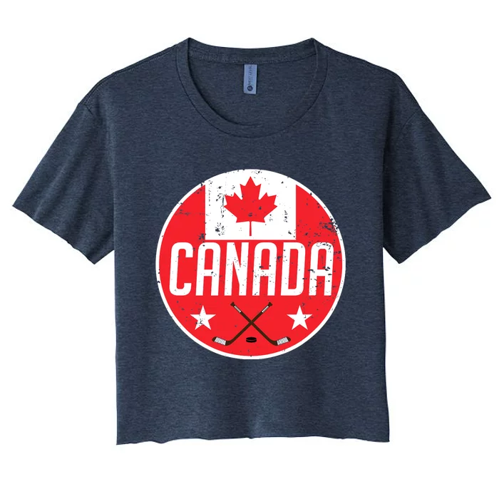 Canada Ice Hockey Flag Jersey Supporter Canadian Fan Gift Women's Crop Top Tee