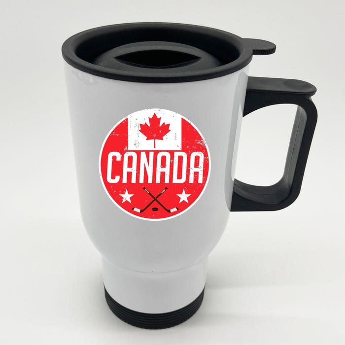 Canada Ice Hockey Flag Jersey Supporter Canadian Fan Gift Front & Back Stainless Steel Travel Mug